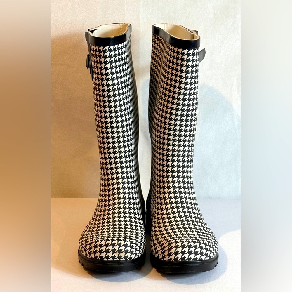 Black Houndstooth Rain Boots-Puddles, Nwot View 6